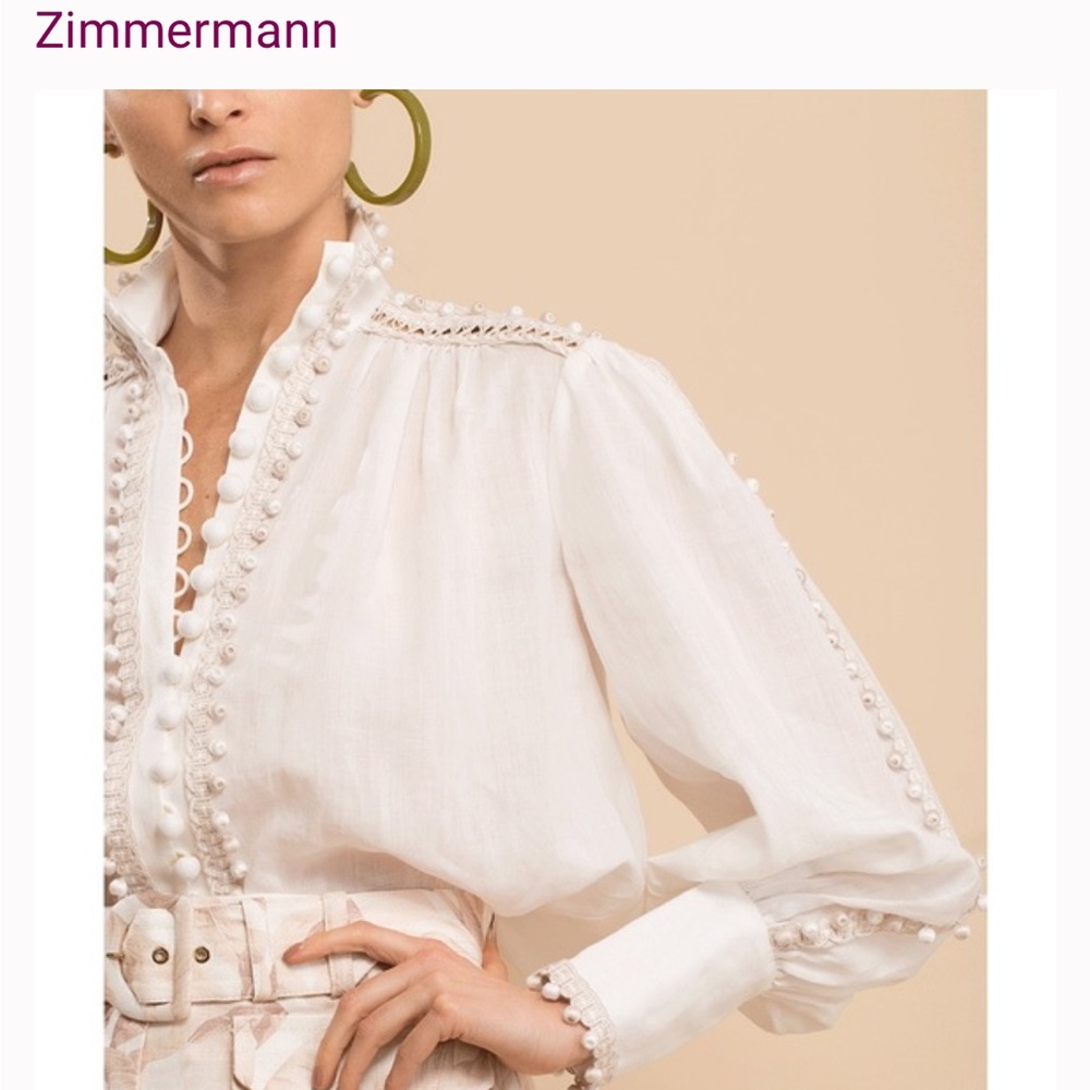 Zimmermann White Blouse with Pearl Accents